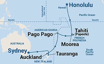 20-Day Hawaii, Tahiti & South Pacific Crossing Itinerary Map